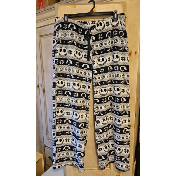 Nightmare Before Christmas Jack Skellington Striped Fleece Pajama Pants Wm Lg - Picture 1 of 5